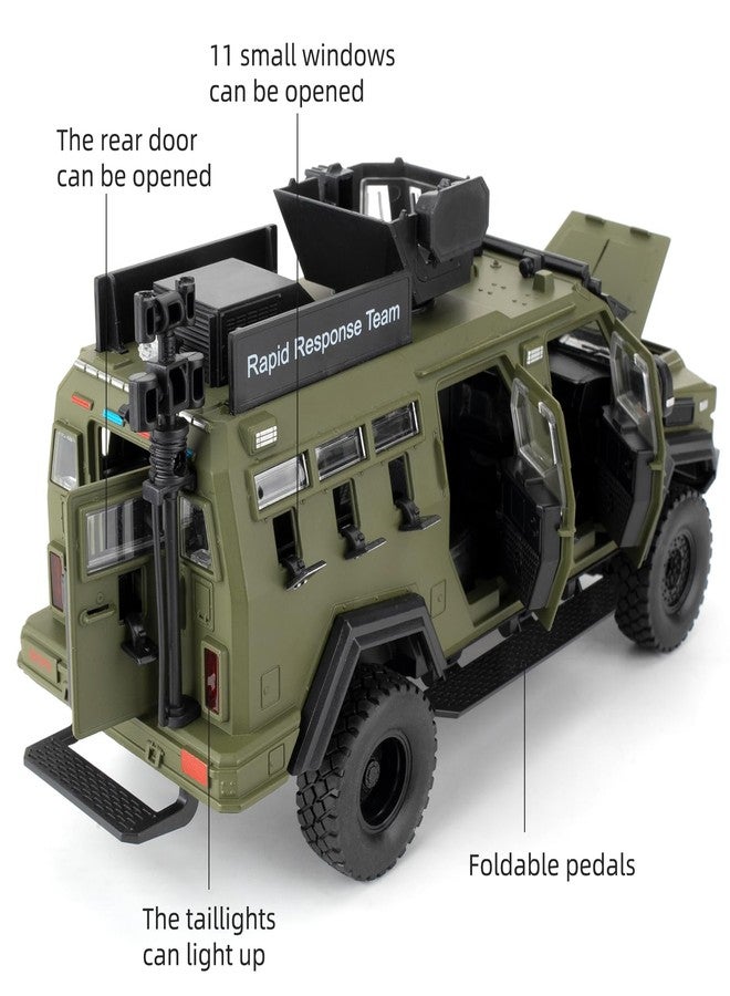 LOVEPOSELY Compatible for 1:24 Saber-Toothed Tiger Alloy Armored Car Model, Collectible Diecast Armoured Explosive Protected Vehicle Toy, Pull Back Toy Car with Sound and Light for Adult Kids (Green) - Image 3